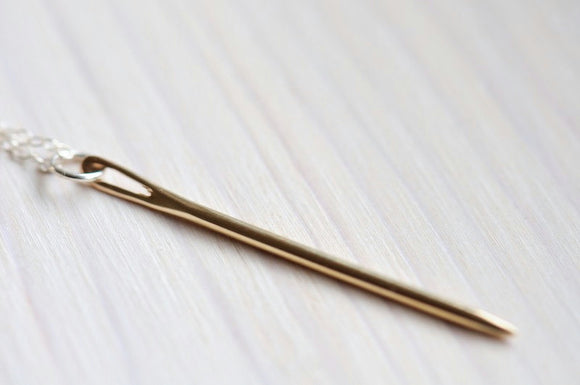 14K gold sewing needle pendant