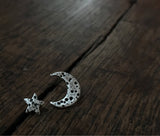 Silver crescent moon and star earrings