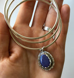 Three bangle bracelet set with gemstone charm