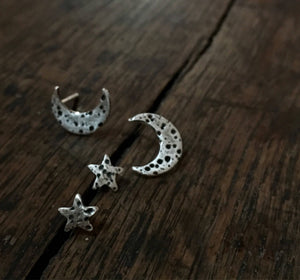 Silver crescent moon and star earrings