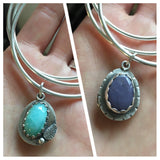 Three bangle bracelet set with gemstone charm