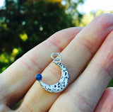 Crescent moon necklace with sapphire