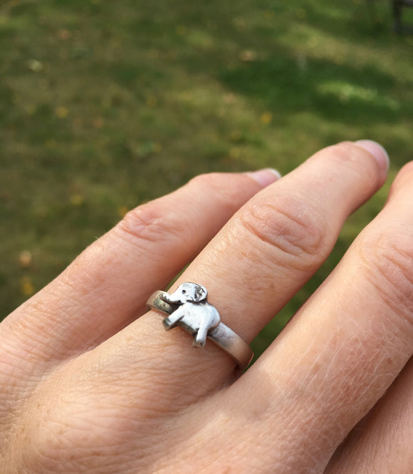 Silver baby elephant ring