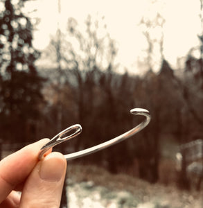 Silver sewing needle cuff bracelet