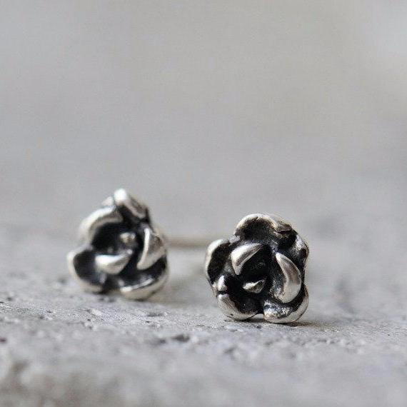 Silver rose earrings