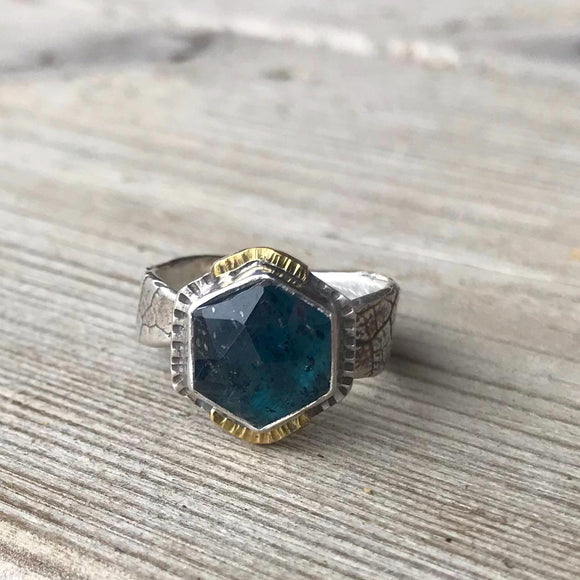 Kyanite hexagon ring, size 7