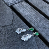 Oak leaf earrings with tsavorite