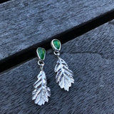 Oak leaf earrings with tsavorite