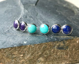 Turquoise, lapis and charoite studs